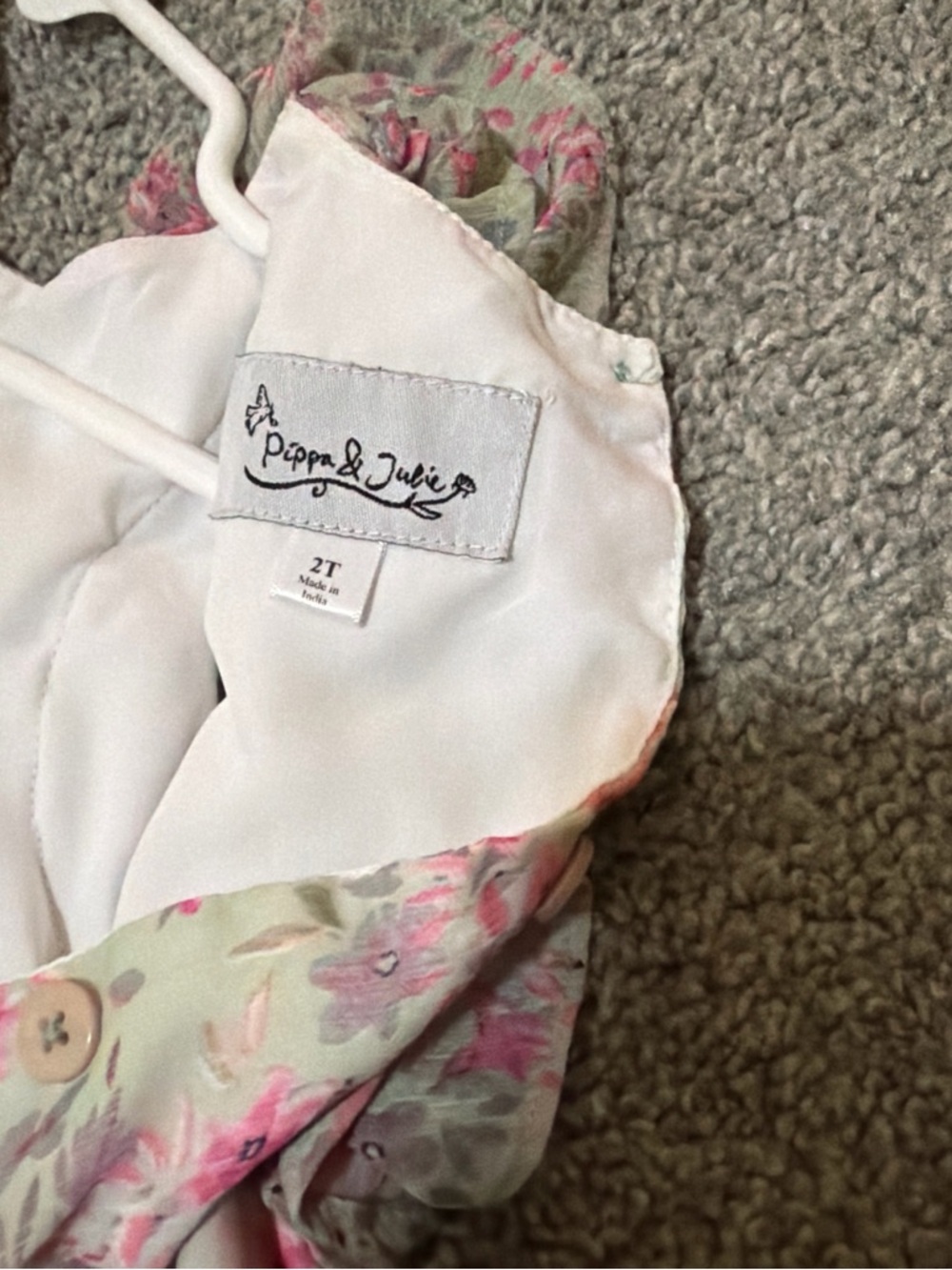 Pippa & Julie Pink Floral Ruffle Sleeve Dress on Cream - Picture 3 of 3